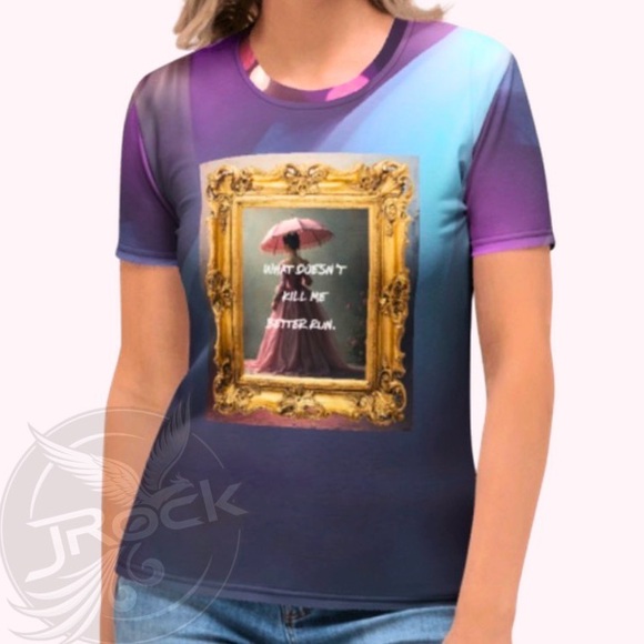 JRock Originals Tops - Women’s all-over Graphic Too. Purple Blue Gold Graphic Tee